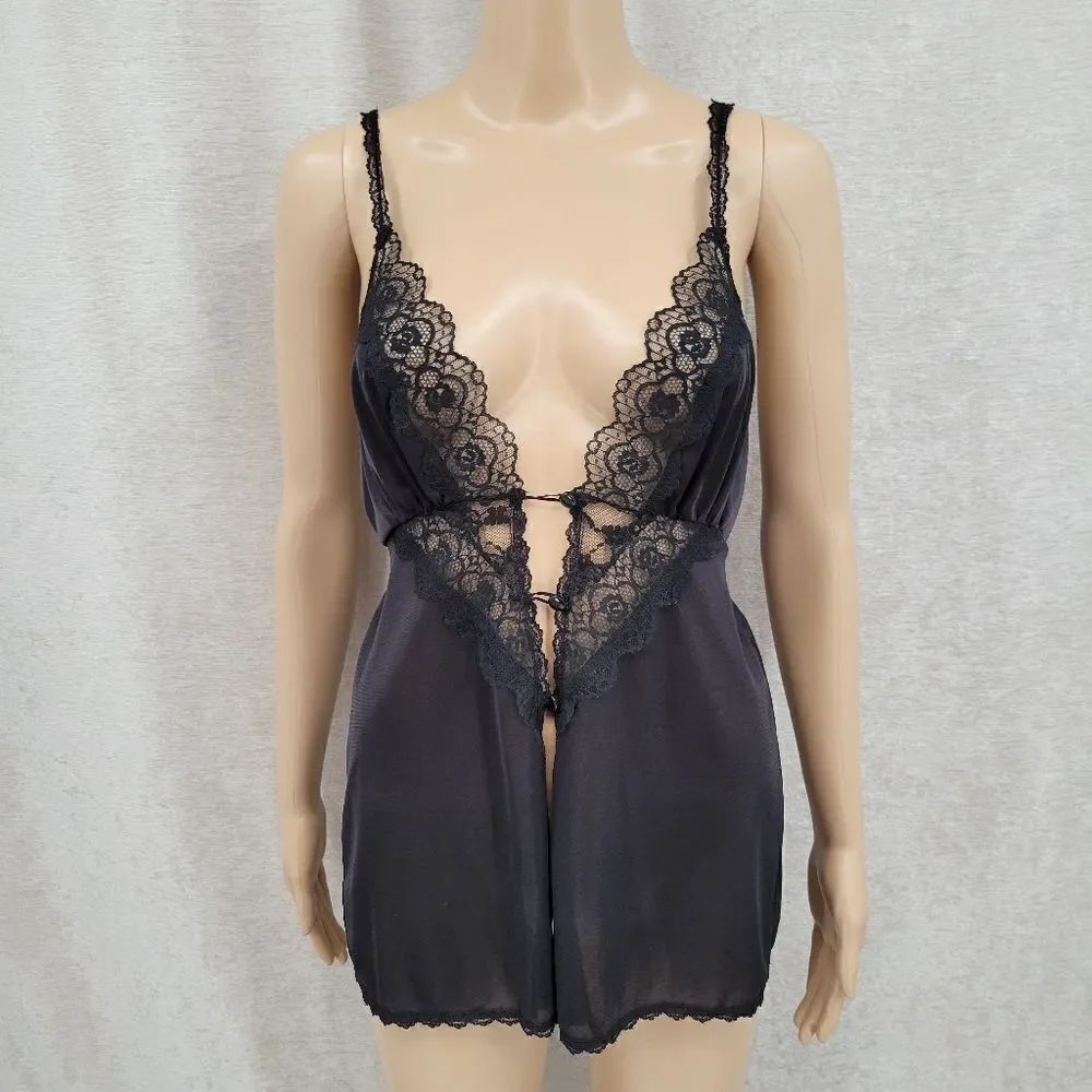 Frederick's of Hollywood Vintage Black Lace Cami Negligee Women's Size Medium